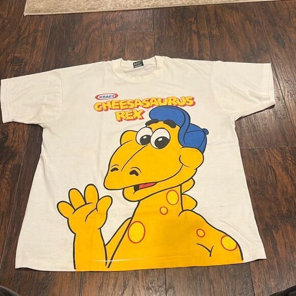 VTGRARE 90s Kraft Mac and Cheese Cheesasaurus Rex Tee XL White single stitch